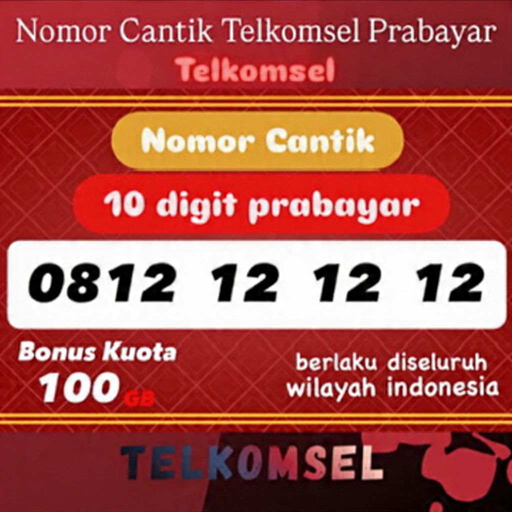 Kartu Cantik Telkomsel 10-12 Digit Bonus Kuota 100GB