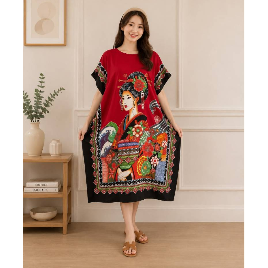Daster Kalong Pendek Rayon Motif Geisha