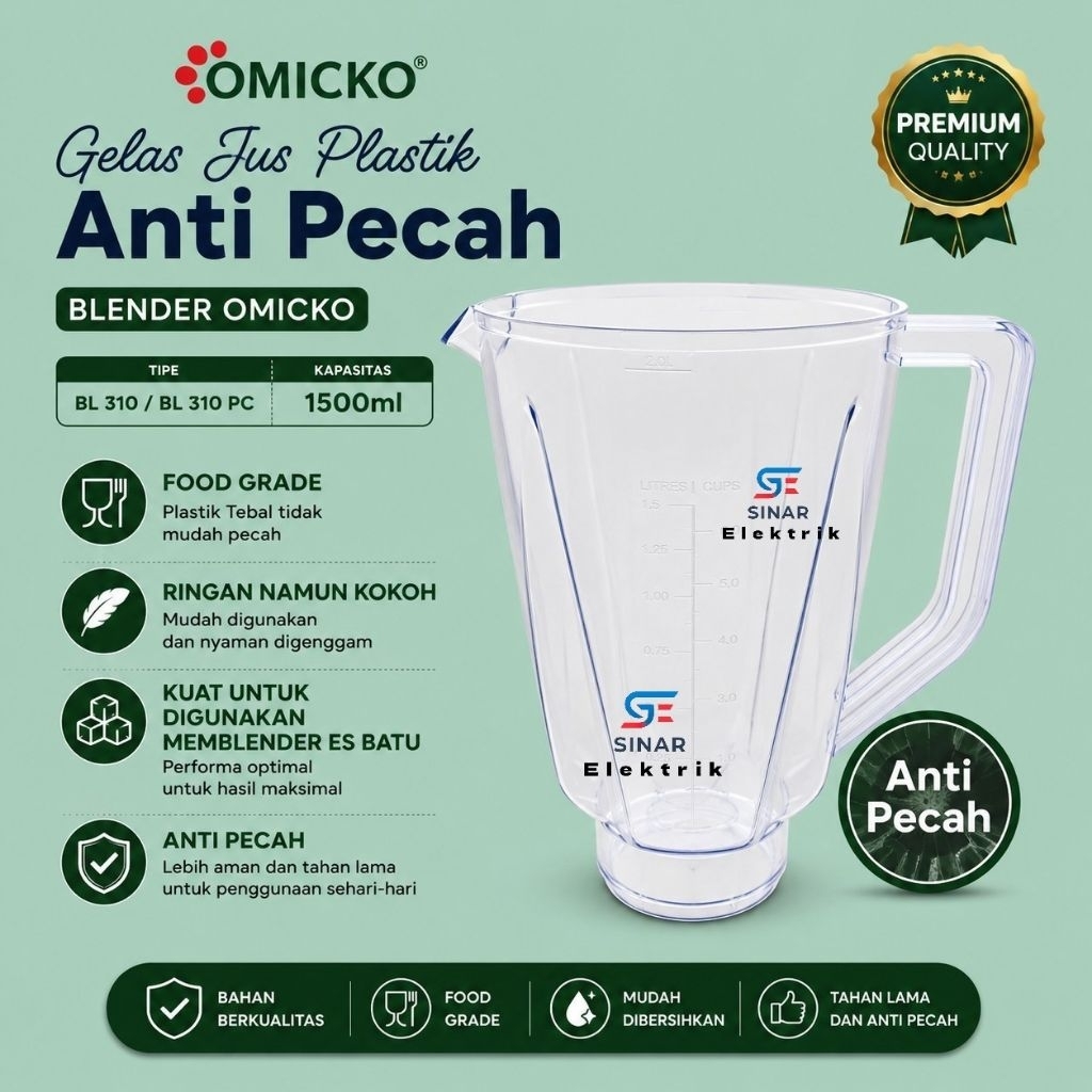 GELAS JUS PLASTIK BLENDER OMICKO BL 310 / BL 310 PC ANTI PECAH | GELAS BLENDER OMICKO MIKA / PLASTIK