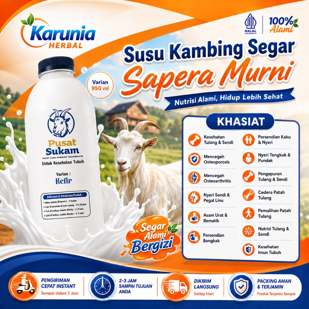 Susu Kambing Kefir Asli Kemasan Botol 950 ML Segar dan Murni Tinggi Kalsium dan Protein Untuk Anak d