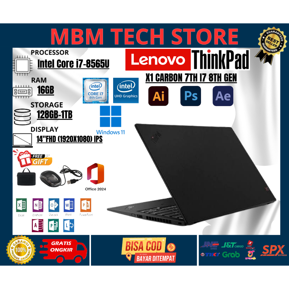 Lenovo ThinkPad TOUCH X1 CARBON 7TH I7 8TH GENERATION 16GB/1TB SSD WINDOIWS 11 FREE TAS DAN MOUSE