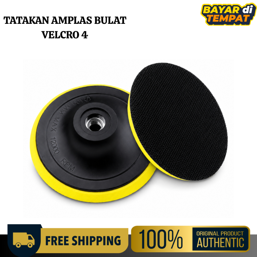 Tatakan Amplas Bulat Velcro 4" Dudukan Amplas Gerinda Cocok untuk Amplas Halus dan Kasar