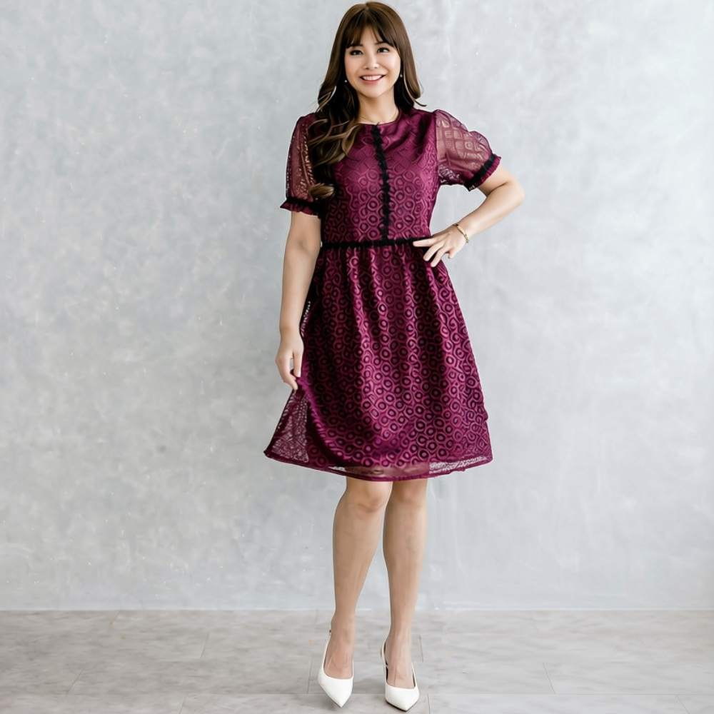 COME Lace Broderie Dress 218 (2 Warna) - Baju Terusan Wanita Kasual Semi Formal Tahun Baru Imlek Chi