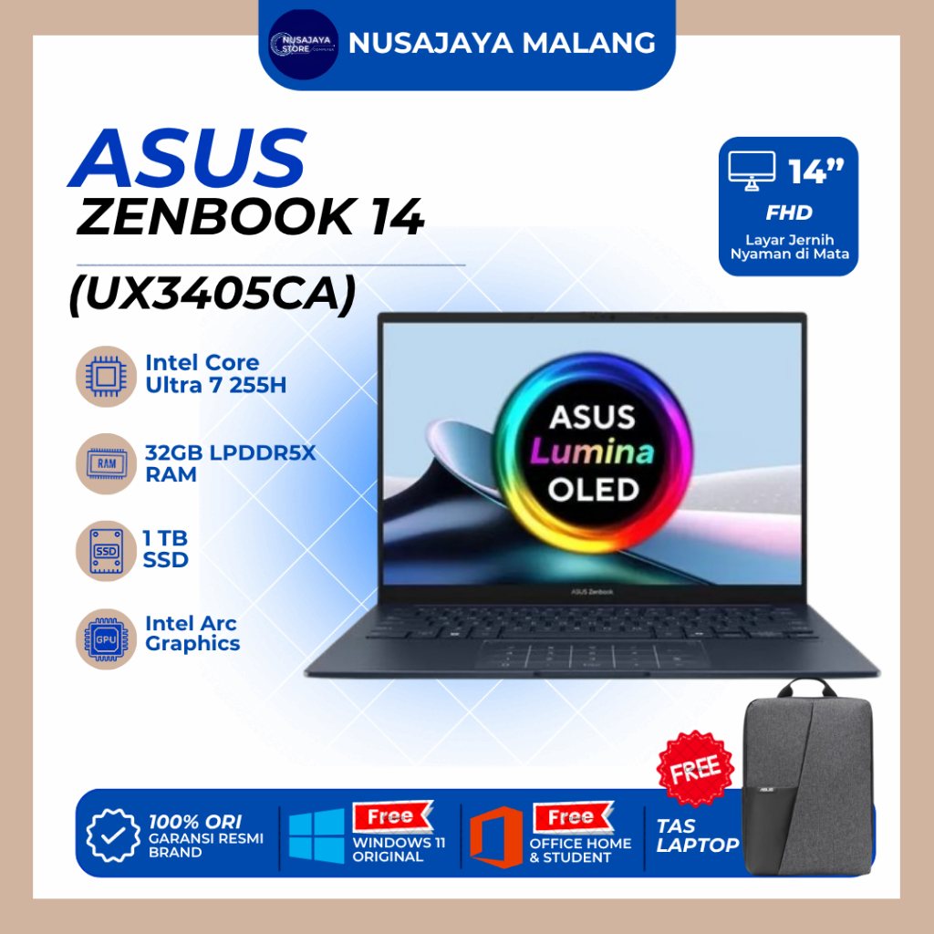 ASUS Zenbook 14 UX3405CA Ultra 7 255H 32GB 1TB 14"WUXGA Touch Win11 OHS