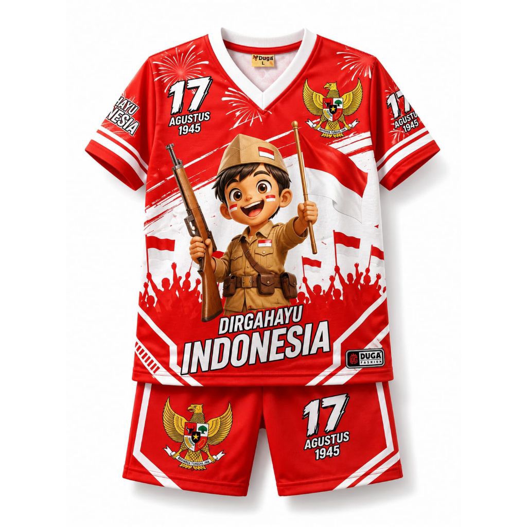 Setelan Jersey Anak Usia 2-8 Tahun Tema Kemerdekaan Republik Indonesia Merdeka 17 Agustus 1945 Burun