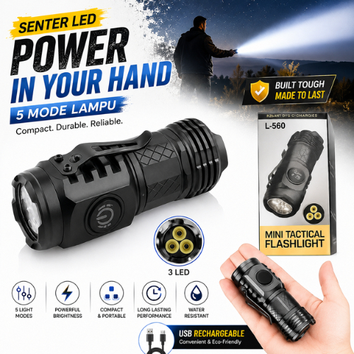 Senter LED Super Terang Senter LED Super Terang Jarak Jauh Center Mini Rechargeable | 3 Jenis Sumber