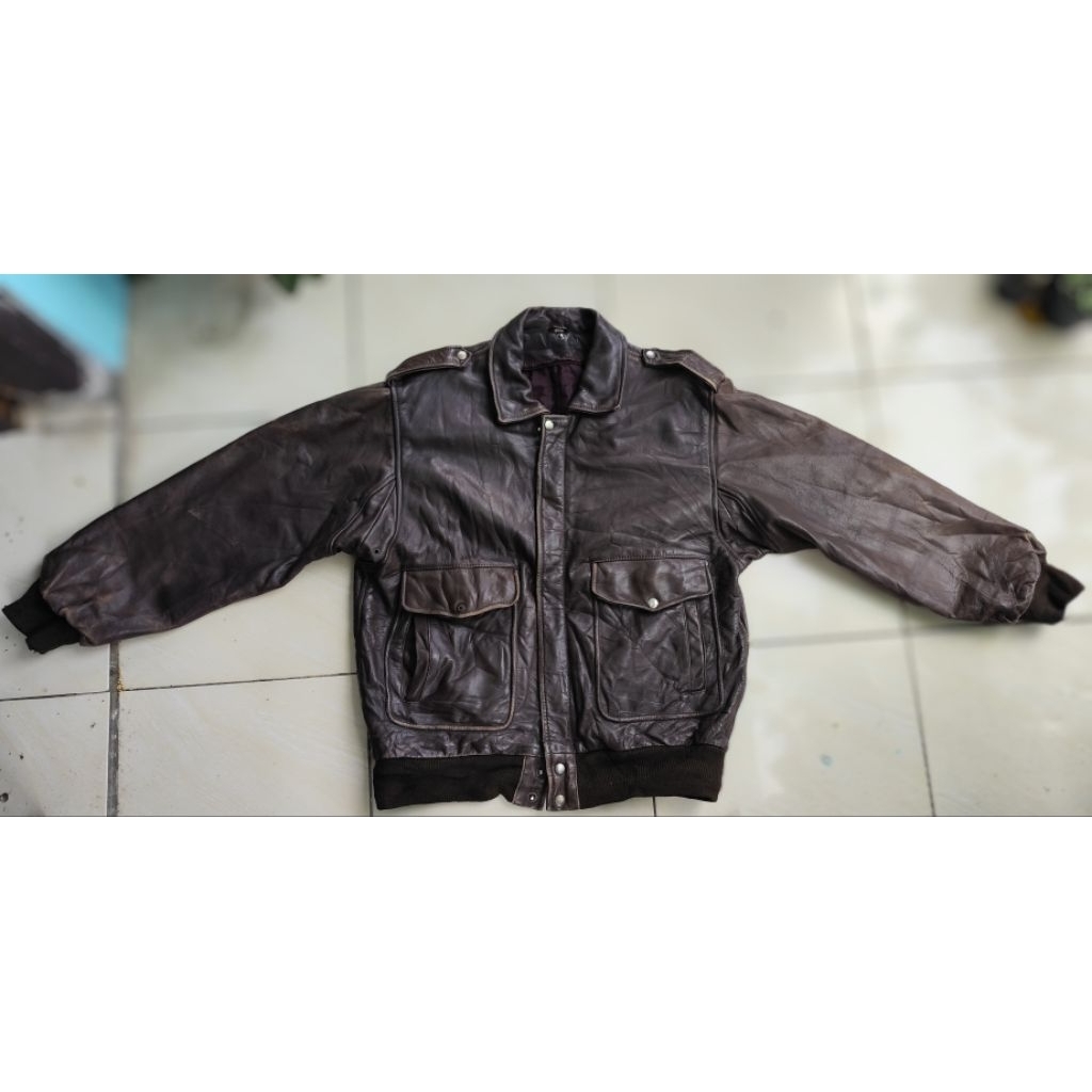A2 Vintage Bomber Leather Jacket Steerhide Made in Italy Ld 110