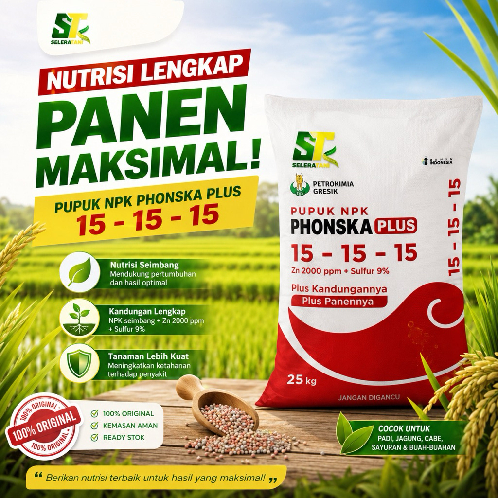 Pupuk NPK Phonska Plus 25kg - Diperkaya Sulfur & Zinc untuk Pertumbuhan Tanaman Optimal