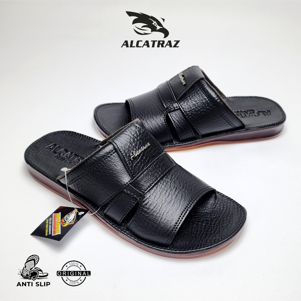 ALCATRAZ Sandal Kulit Pria Selop Anti Licin Karet Asli Original APOLO 15
