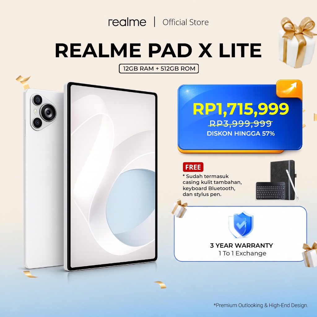 Realme Pad X LITE [12+512GB] Layar Besar 10,4 Inci, Dengan Prosesor Snapdragon 865