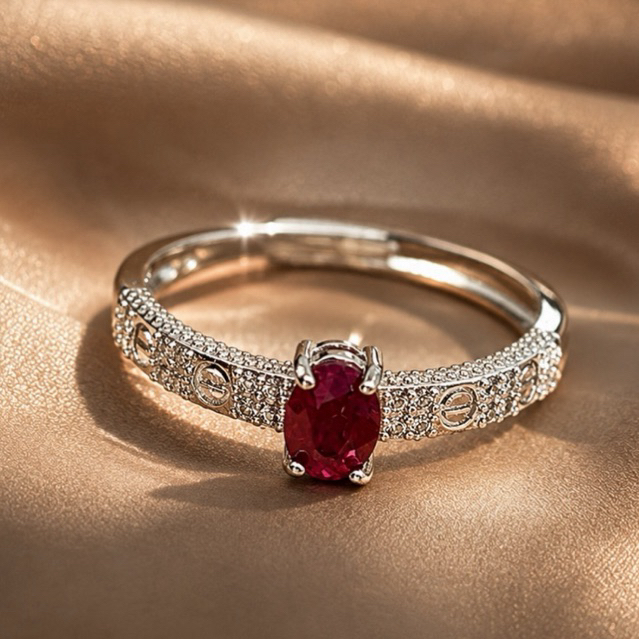 Cincin Ruby Wanita | Natural Ruby Stone Ring 925 Silver Plated Adjustable | Cincin Wanita Premium Me