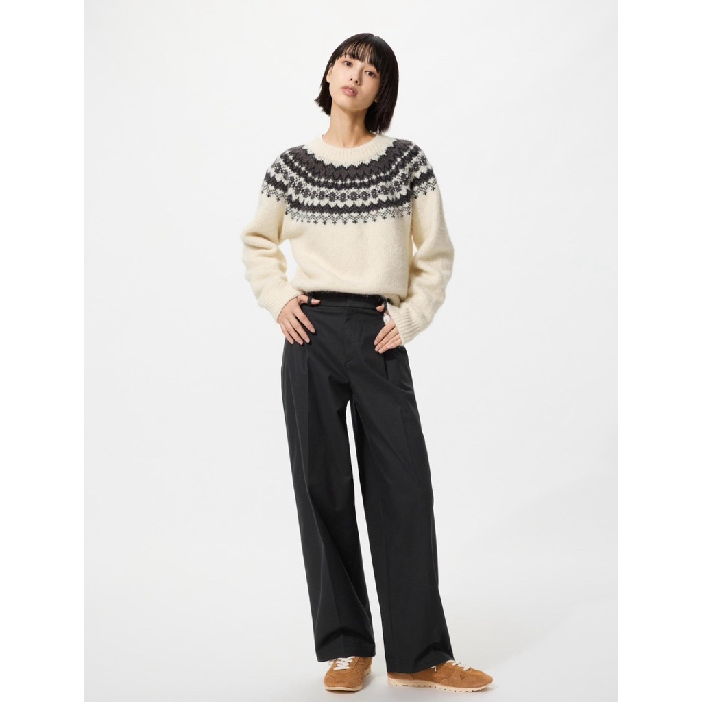 [READY] UNIQLO cotton wide pleated pants in black size L
