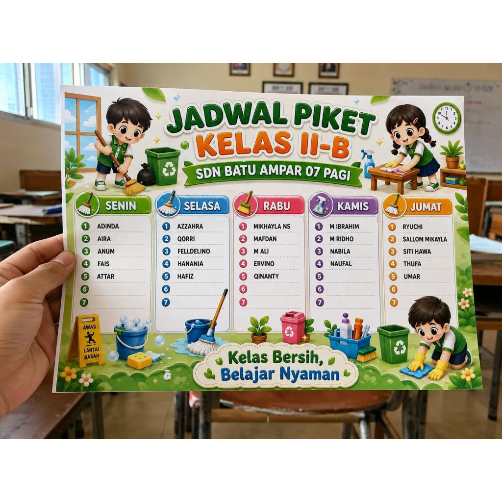 Jadwal Piket kelas A4 Laminating Custom Nama
