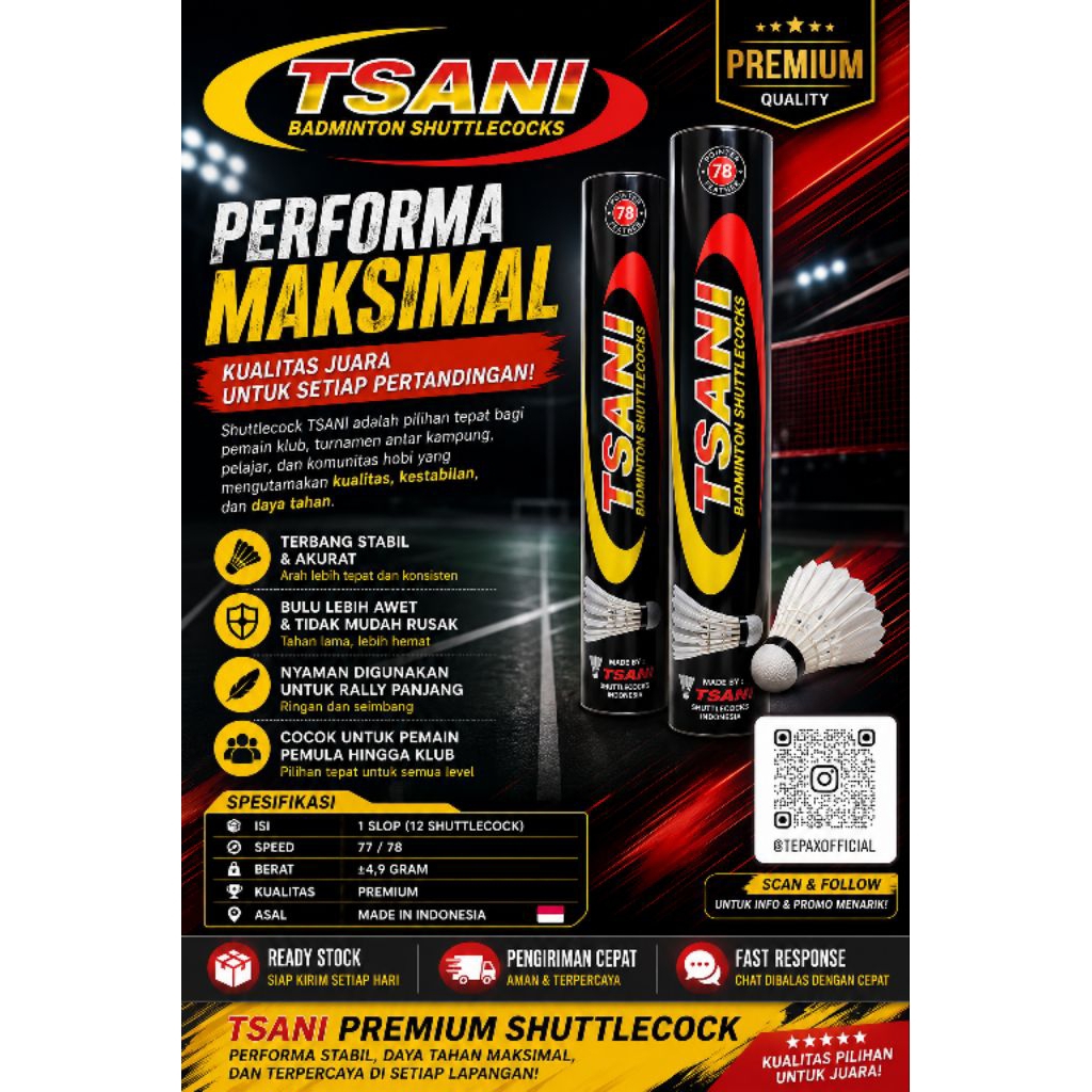 TSANI Shuttlecock Premium Kok Badminton Speed 77 78 1 Slop Bulu Angsa Kualitas Juara