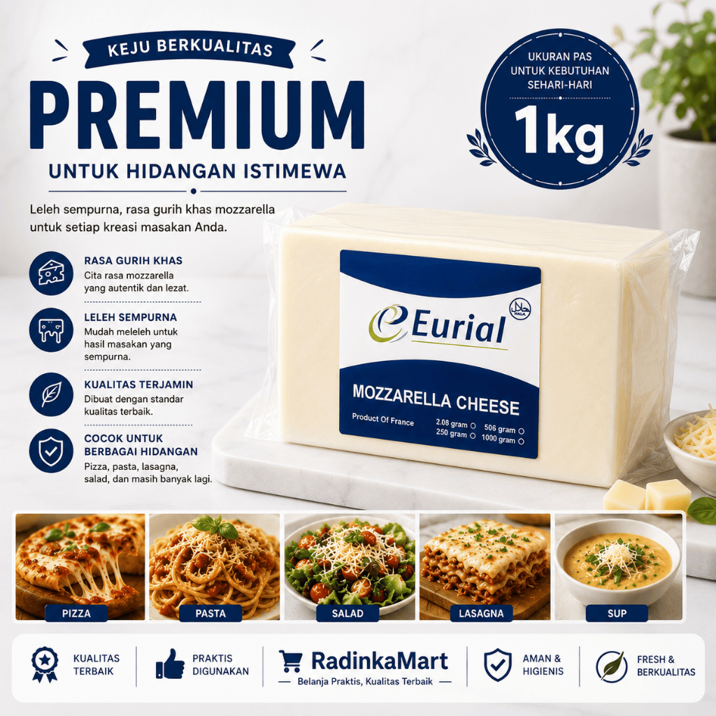Eurial Mozarella Cheese 1kg - Keju Mozzarella Eurial exp terbaru