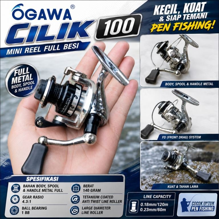 Reel Pancing Ogawa Cilik 100 mini reel bisa untuk pen fishing full Besi kuat