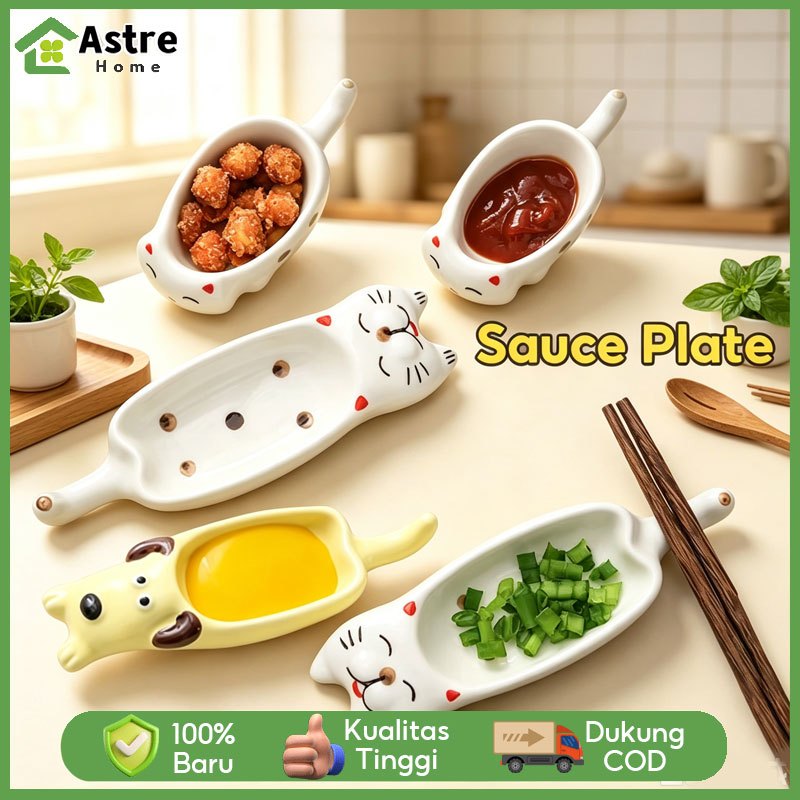 Japanese Ceramic Sauce Plate Cute Ceramic Piring Saus Bermotif Kucing Mini Sauce Plate Ceramic Tempa