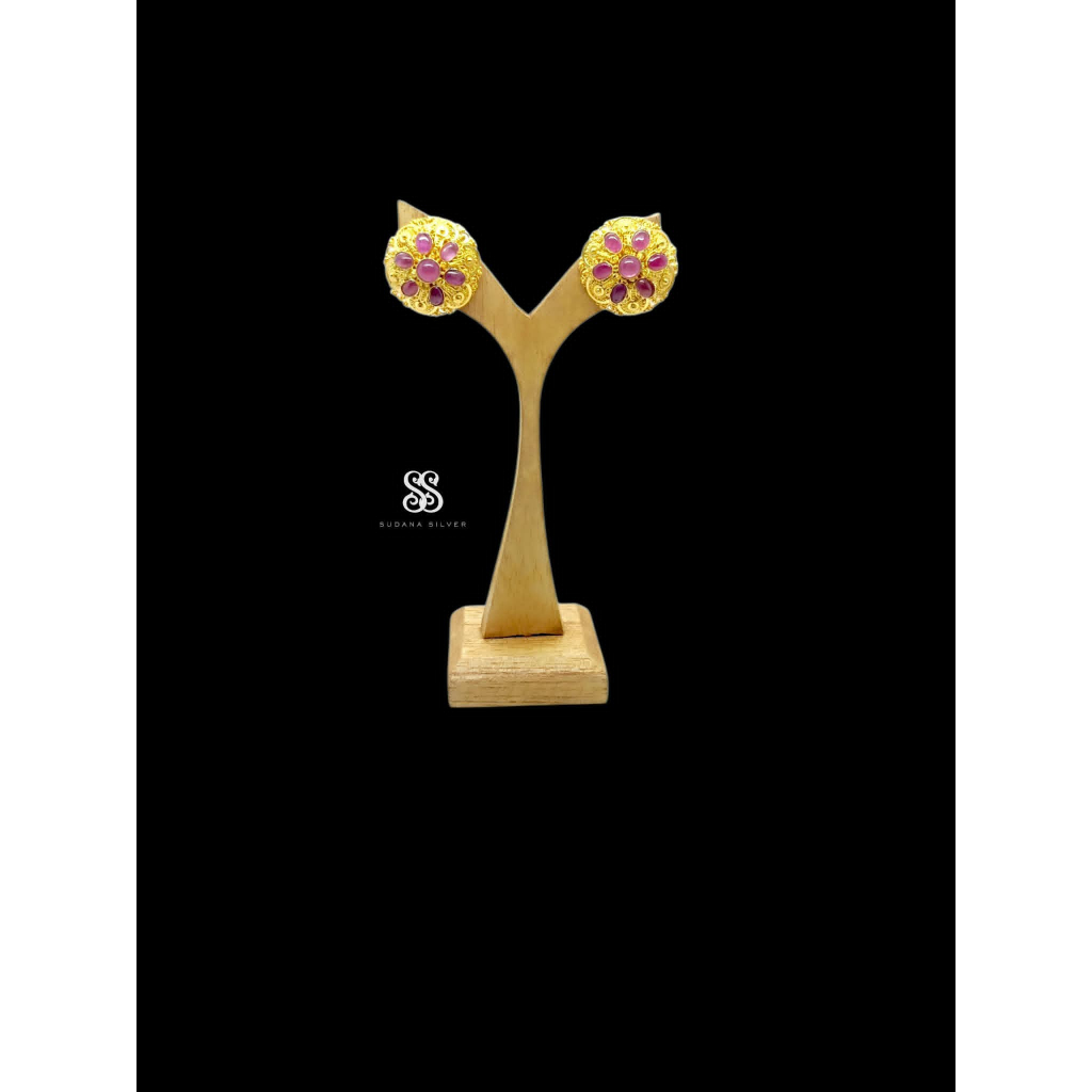 Anting Subeng Perak Ratna Ruby Silver 925 Gold Plated Handamde Bali