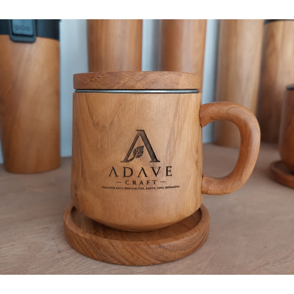 Mug Kayu Stainless Custom Grafir | Gelas Cangkir Kayu Premium | Custom Nama Logo Souvenir Kado