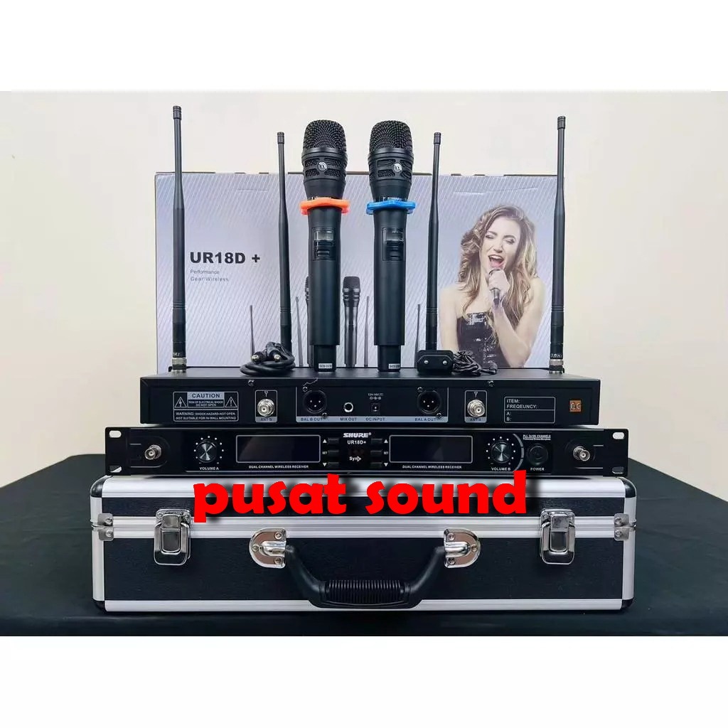 Mic Wireless Shure UR18D+ / UR 18D+ / UR18 D+ FREE KOPER MULTI CHANNEL 4 antena