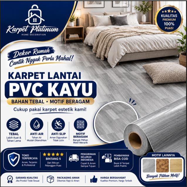 PROMO Karpet Plastik Vinyl 1 roll  Tebal Karpet Lantai dan Alas Meja 5 meter /10 meter /15 meter