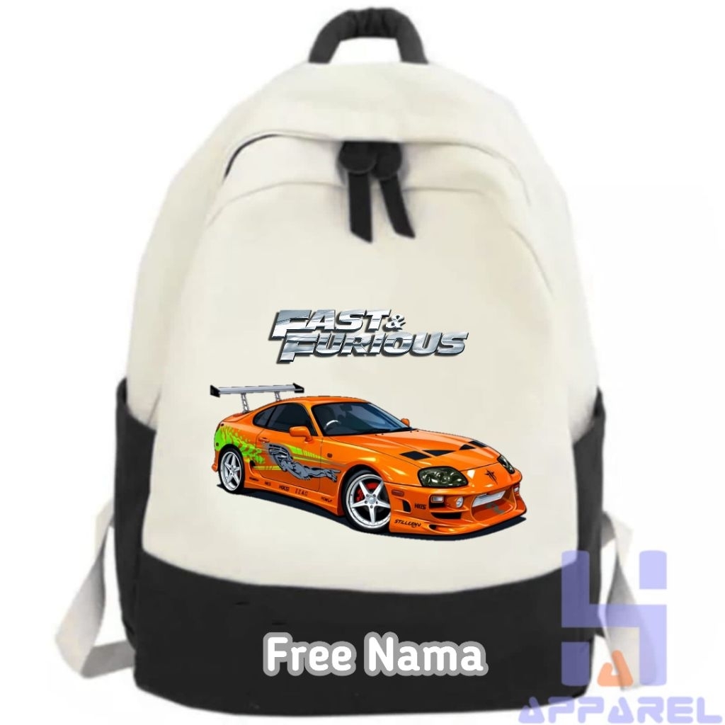 TAS RANSEL ANAK GAMBAR MOBIL FAST & FURIOUS FREE NAMA