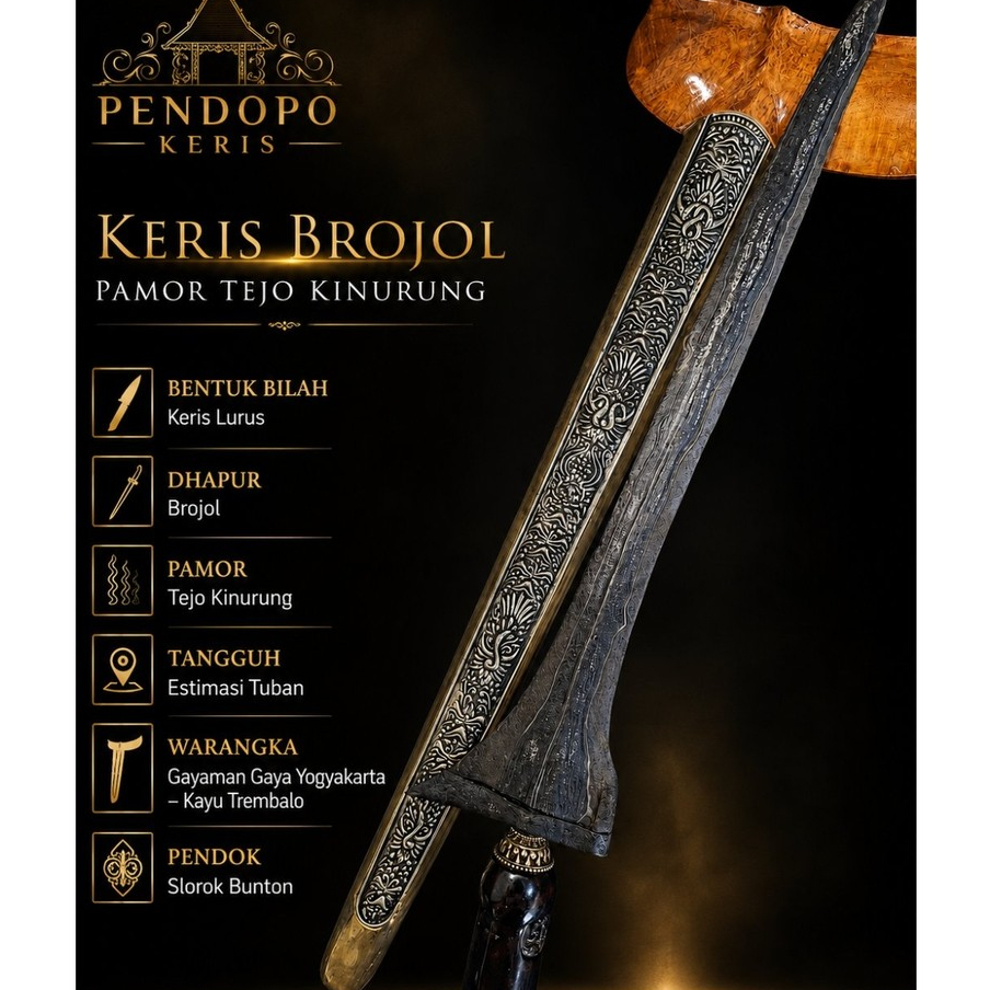 Keris Brojol Pamor Tejo Kinurung Tangguh Tuban