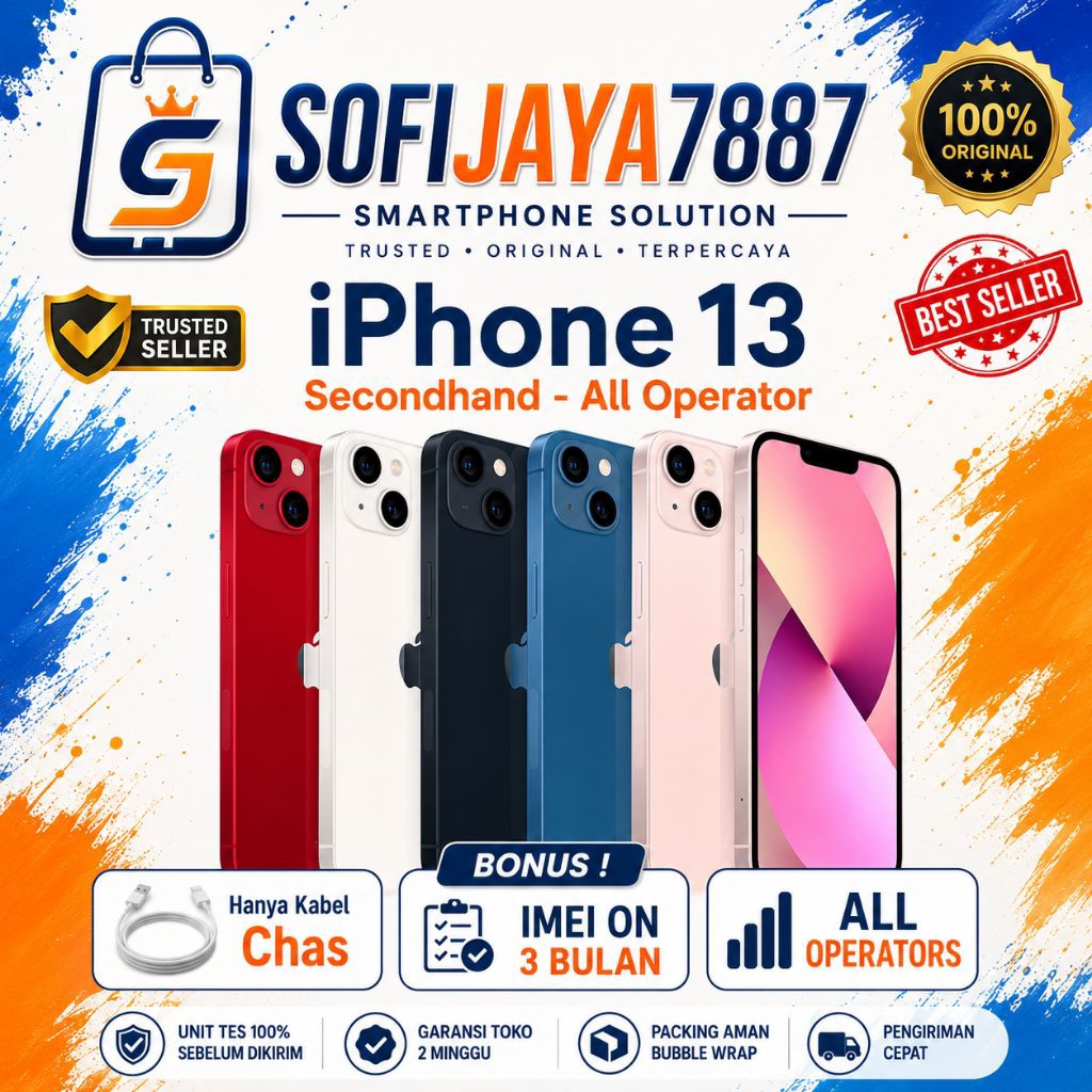 iPhone 13 128GB Second Original All Operator | IMEI ON 3 Bulan | Bonus Kabel Cas