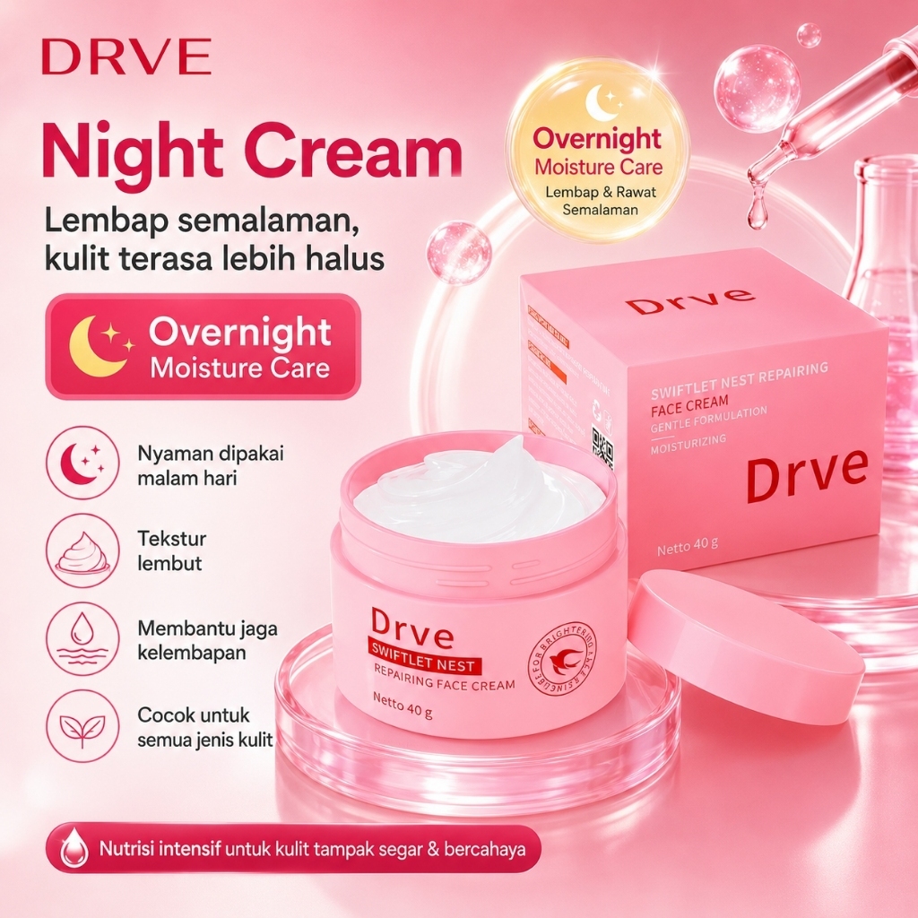 COD DRVE Swiftlet Nest Night Cream Big Size 40g Krim Malam Wajah Sarang Burung Walet Moisturizer Pel