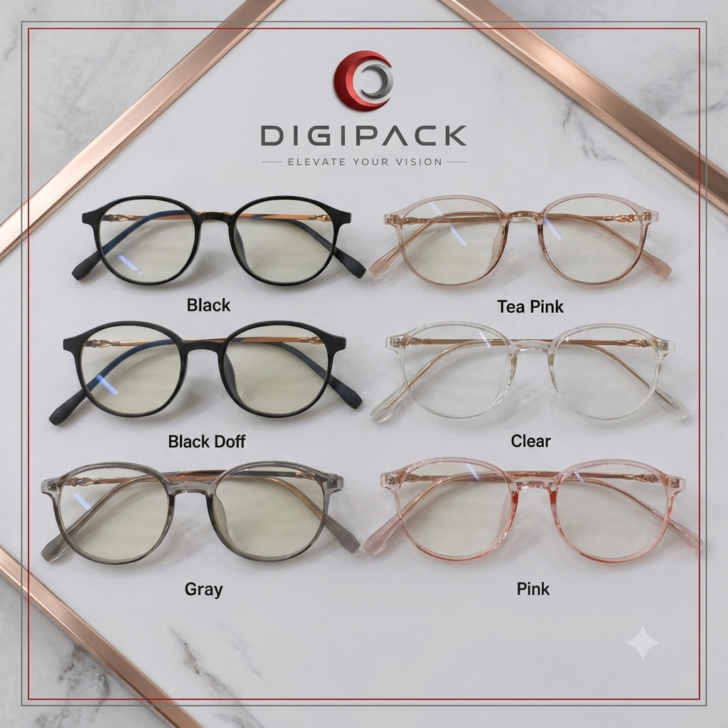 Kacamata Frame Bulat Modern – Bisa Custom Lensa Minus, Plus, Silinder & Progresif
