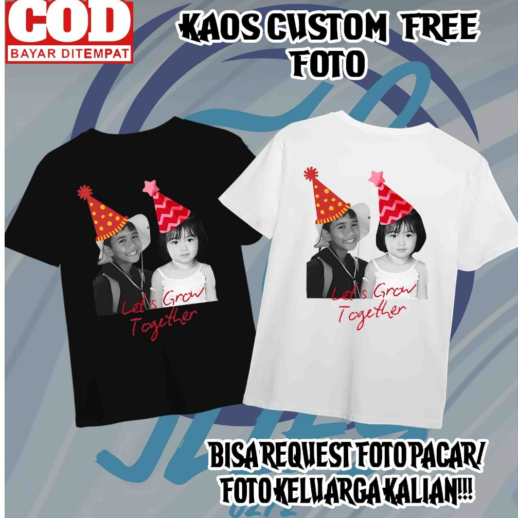 Kaos Custom Foto Couple & Keluarga | Free Cetak Foto | Kaos Ultah & Kado Unik