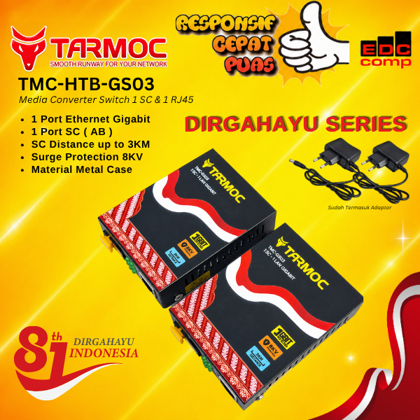 Tarmoc TMC-HTB-GS-03 | Media Converter 1 FO 1 LAN | HTB GS03 1 SC 1 LAN Gigabit ( Bukan Netlink )