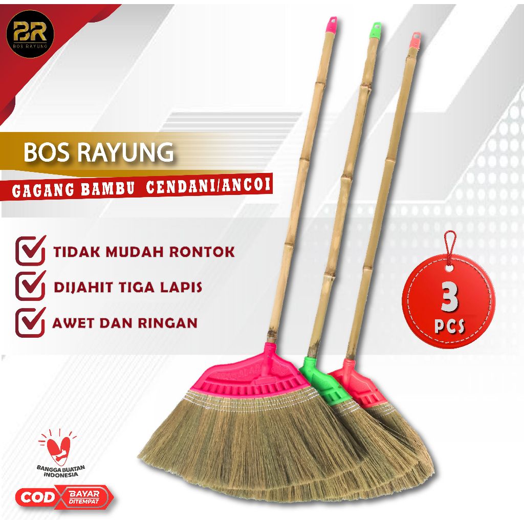 PAKET HEMAT 3 PCS SAPU LANTAI IJUK RAYUNG ANTI RONTOK GAGANG BAMBU CENDANI RINGAN ANTI PATAH