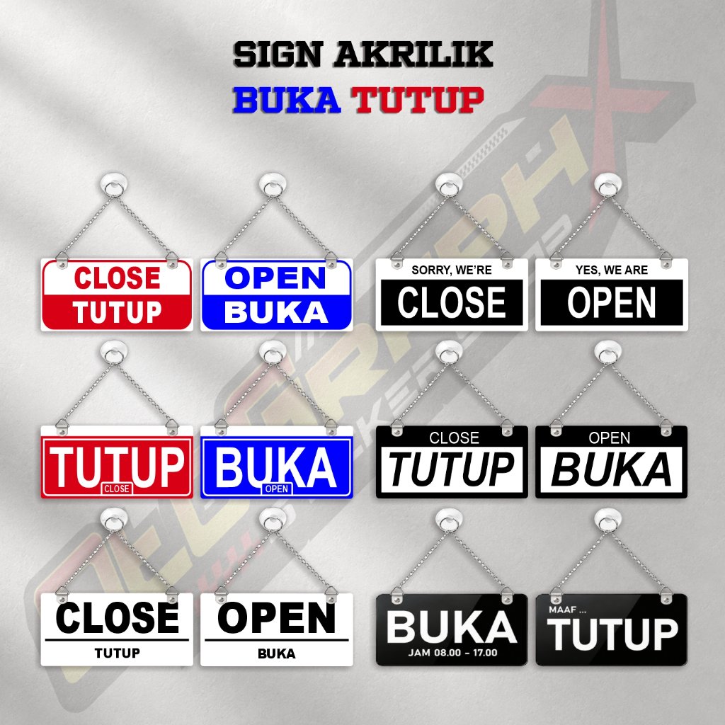 Sign Plang Open Close Akrilik Dua Sisi untuk Pintu Toko Cafe Salon Kantor