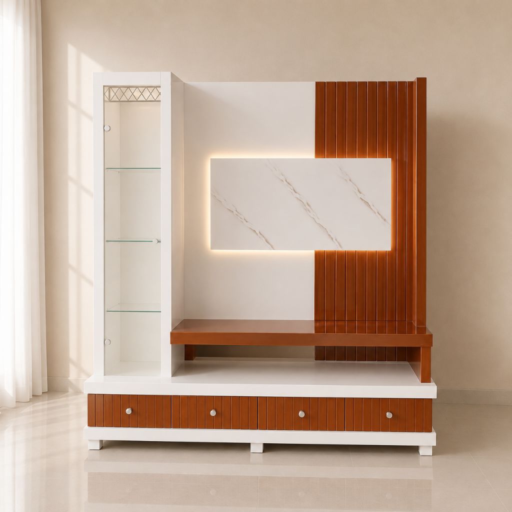 lemari tv minimalis modern partisi lampu led