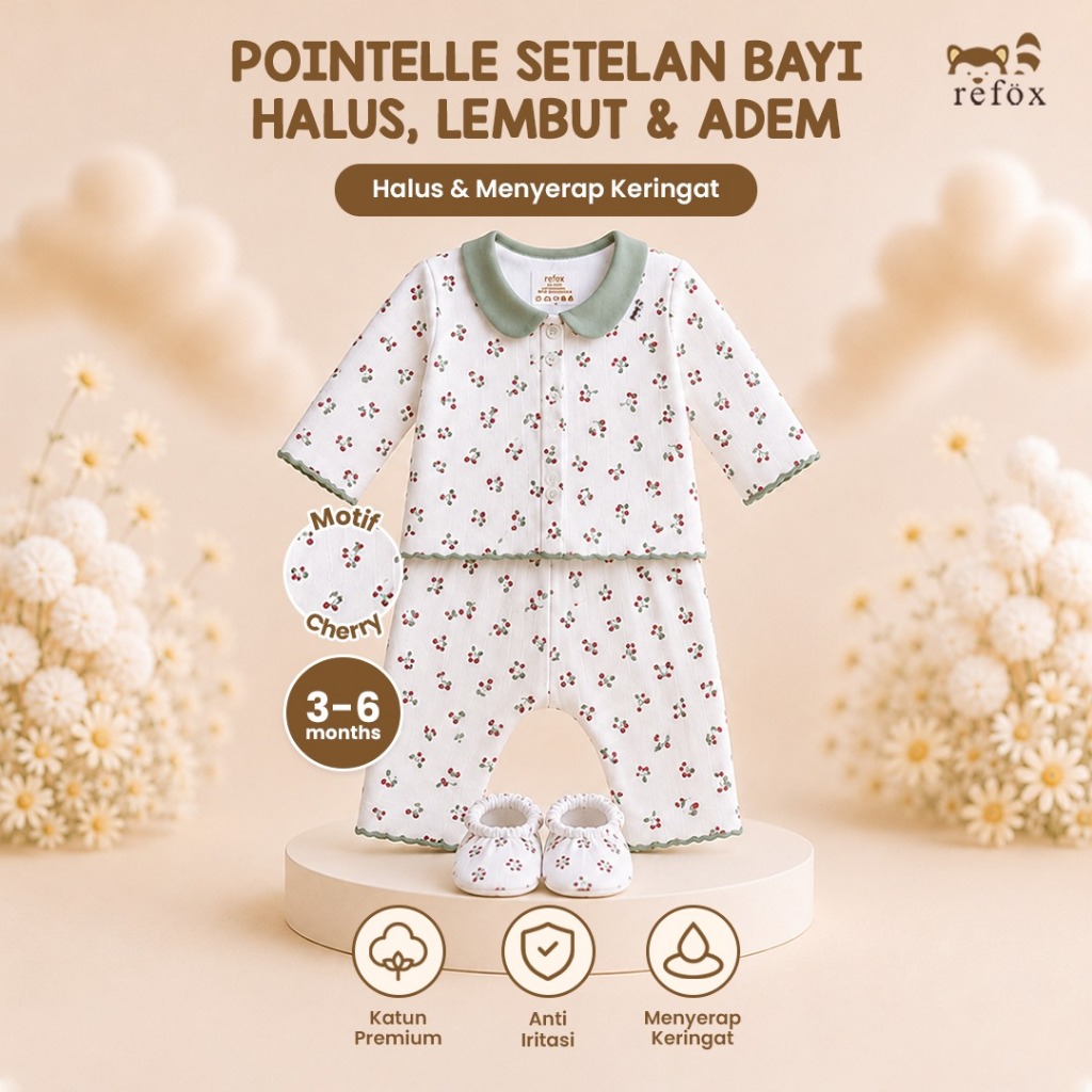 3 - 6 bulan Refox Pointelle Setelan Bayi Perempuan Halus Cherry