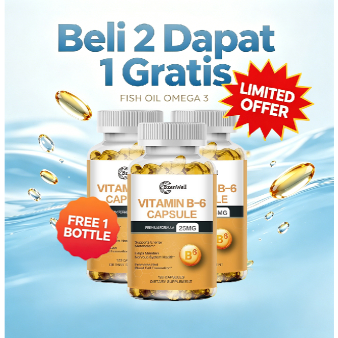 BELI 2 GRATIS 1 Vitamin B6 Capsules Lancarkan Pencernaan Redakan Muntah & Mual Jaga Kulit Bercahaya