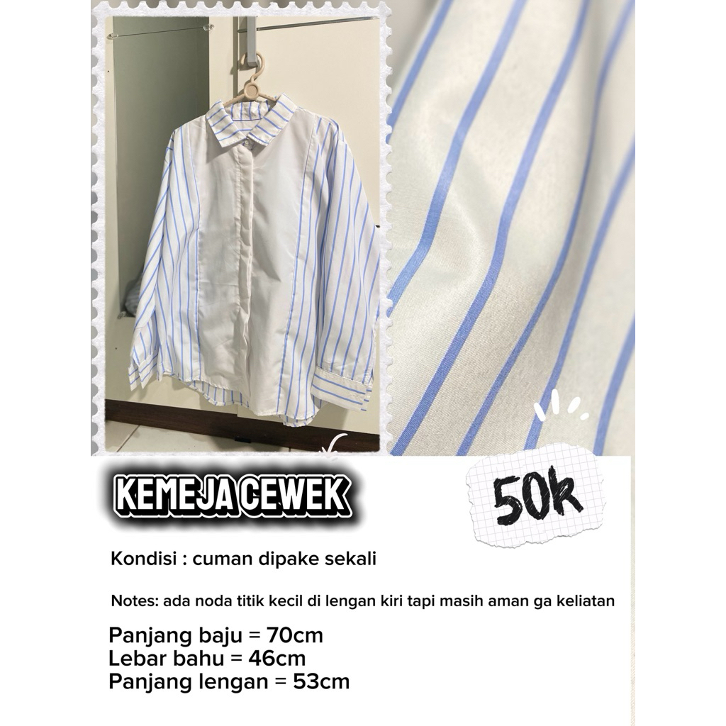 Preloved Kemeja cewek Garis-Garis Katun Elegan