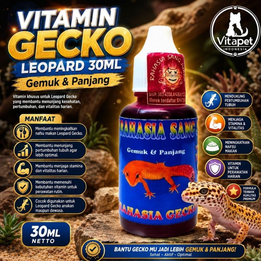 Vitamin Gecko Leopard 30ml Gemuk & Panjang | Suplemen Nafsu Makan Gecko | Vitamin Pertumbuhan Leopar