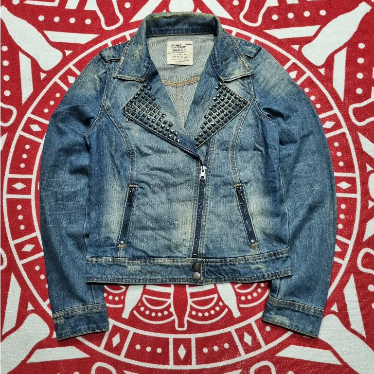 Ramones Zara biker Denim Jacket ripped jeans