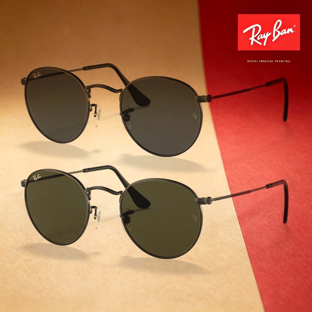 Kacamata Hitam Ray-Ban Round Metal RB3447 Gold Black Unisex Sunglasses