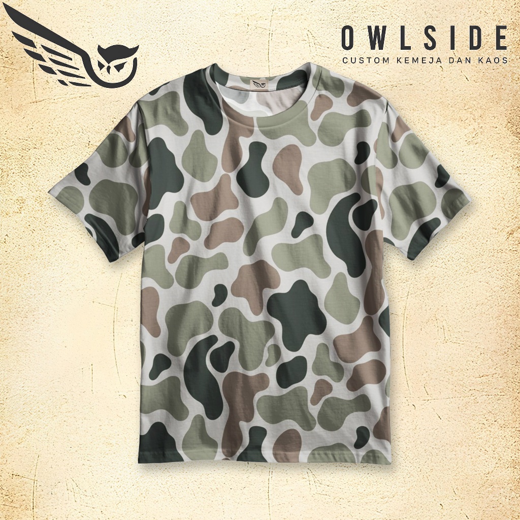 OWLSHIRT Baju Kaos Motif Loreng Camouflage Camo Frogskin Army Hijau Zaitun T-Shirt Distro Tactical K