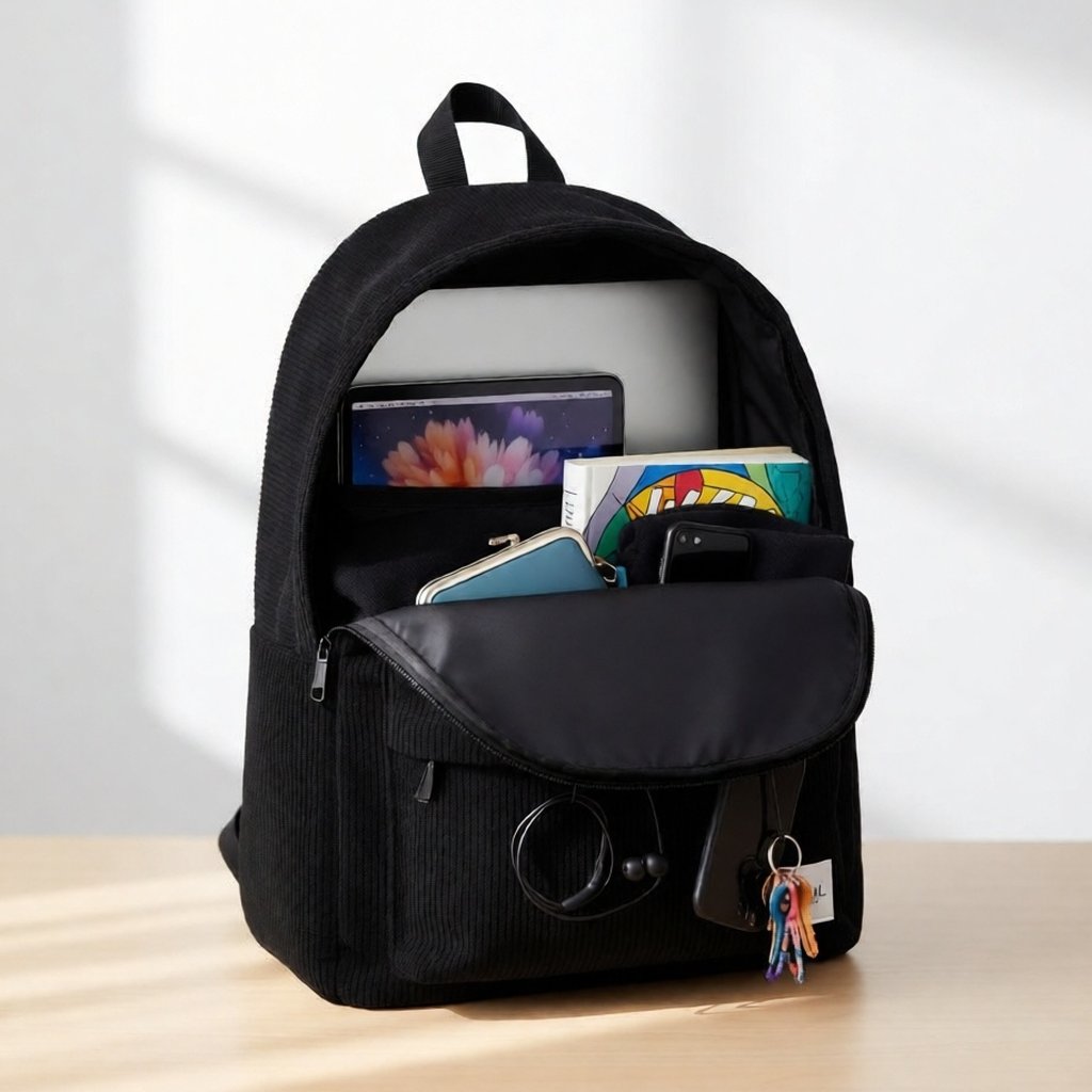 Tas Ransel Backpack bahan corduroy Unisex Modern