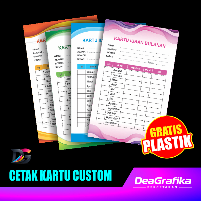 Kartu IURAN BULANAN Custom - Cetak Kartu CUSTOM - KARTU TABUNGAN - KARTU LEBARAN