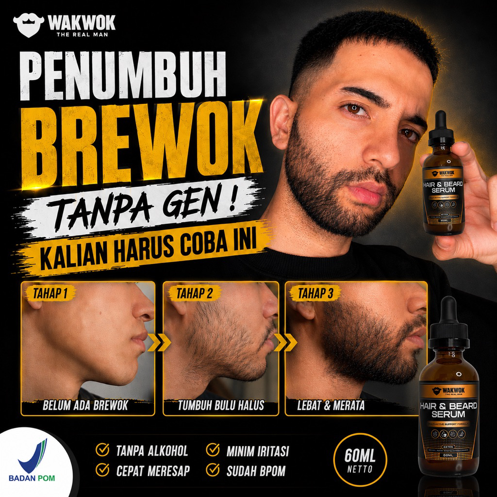 Serum Penumbuh Rambut & Brewok - BPOM 60ml | Wakwok Hair & Beard Serum | Penumbuh Brewok, Rambut & A