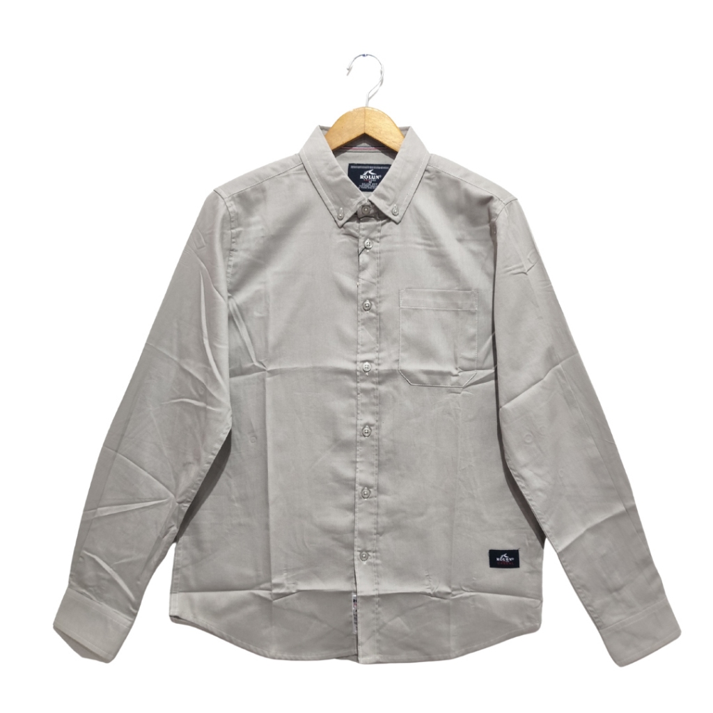 ROLUN Kemeja Pria Lengan Panjang Slim Fit Basic Oxford Cotton Poly