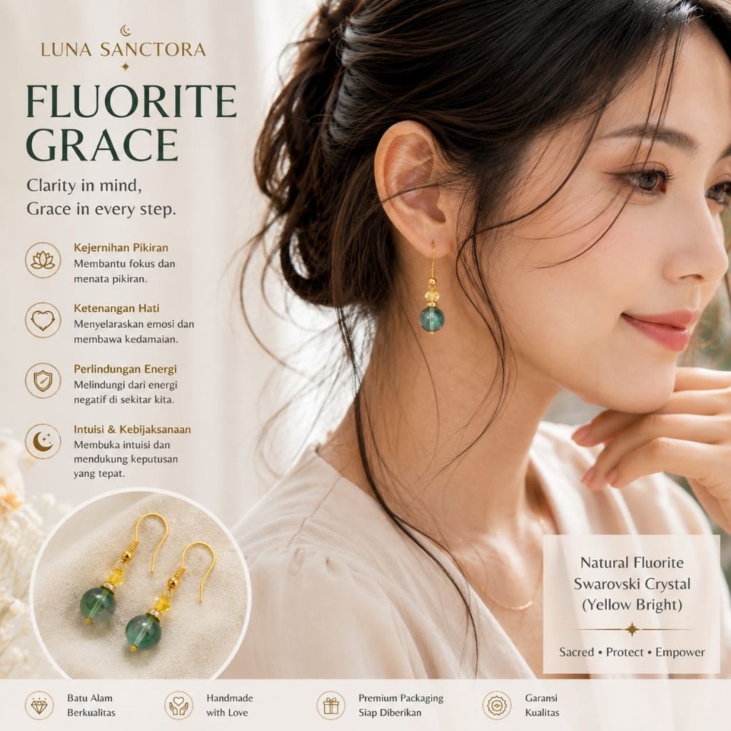 Luna Sanctora Fluorite Grace Earrings Anting Batu Alam Cantik Fluorite Chrystal