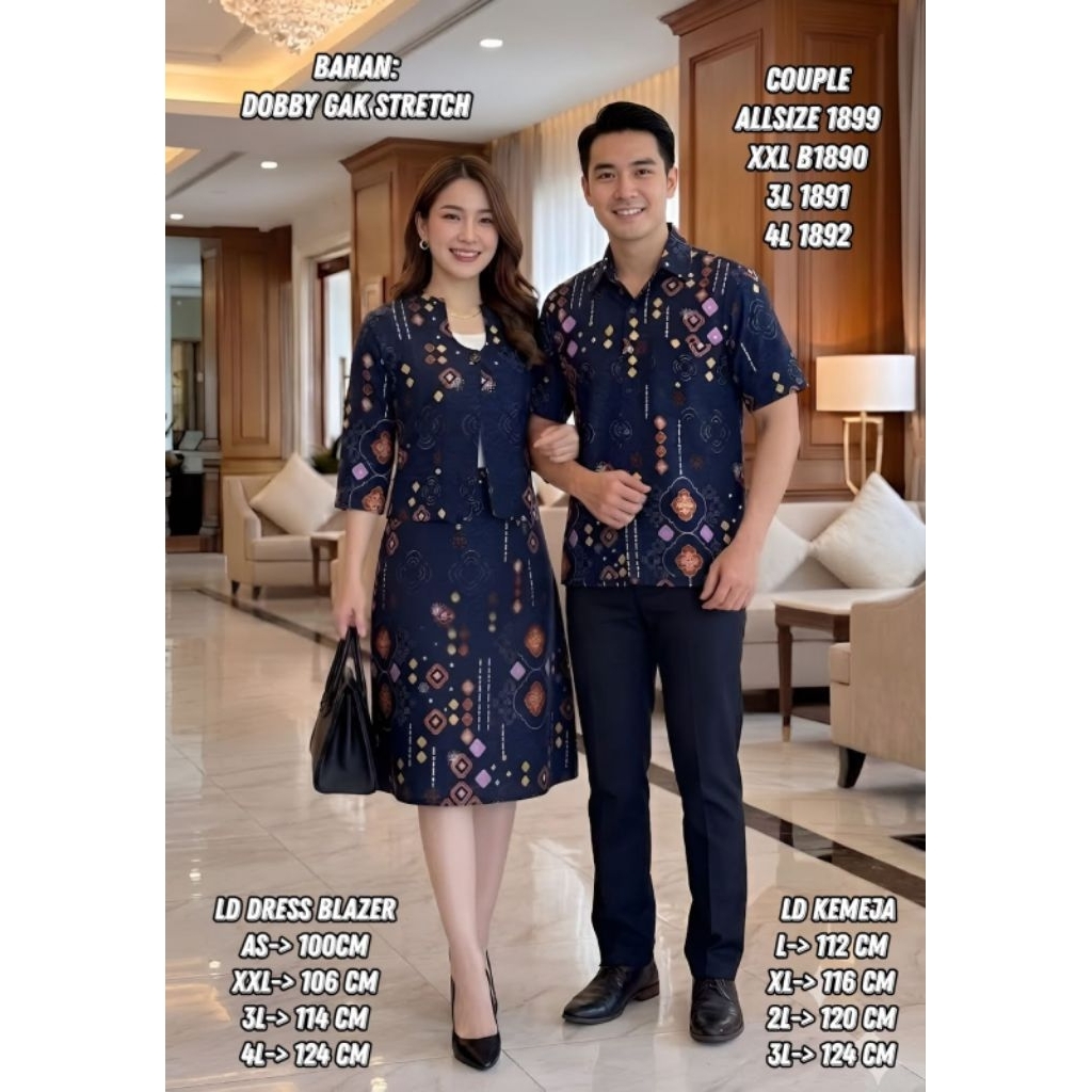 Batik Couple Pasangan Kondangan Mewah Jumbo Baju Tunik Dress Blazer Set Kemeja Lengan Pendek Jumbo B