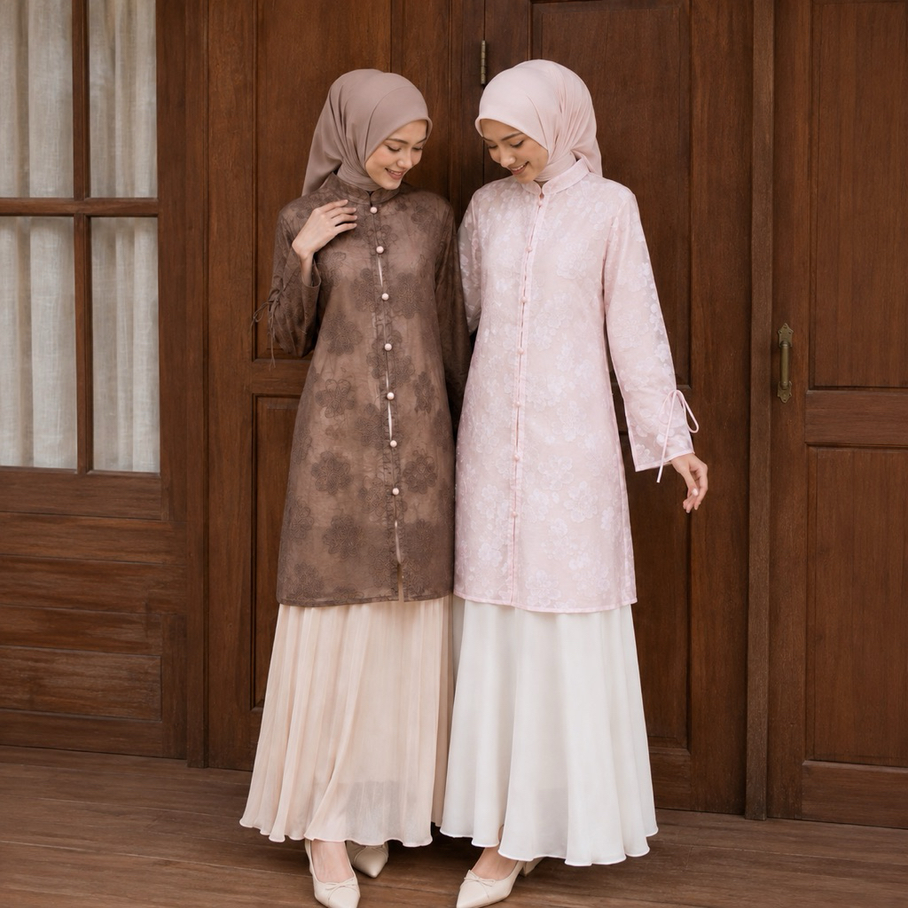 [ LACEWIT ] Liyana Tunic | Tunik Wanita Premium| Atasan Muslimah Kekinian | Long Sleeve Tunic | Orga