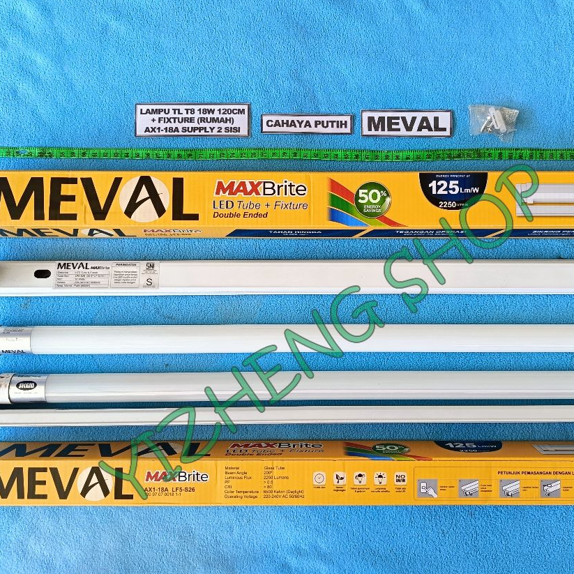 LAMPU TL T8 LED 18W CAHAYA PUTIH 1 SET (LAMPU + RUMAH) MEVAL